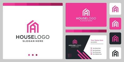 hus byggnad design logotyp med initialer brev a. företag kort design vektor