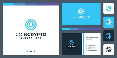 crypto mynt logotyp mall med första brev o. vektor digital pengar ikon, blockera kedja, finansiell symbol.
