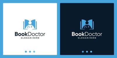 Logo-Design-Inspiration für offenes Buch mit Arzt-Design-Logo. Premium-Vektor vektor