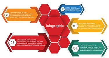 infographic mall för företag information presentation. vektor sexhörning och geometrisk element. modern arbetsflöde diagram. Rapportera planen 5 ämnen