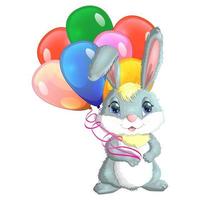 tecknad serie kanin, hare flugor i en ballong tillverkad av blommor. söt barnslig karaktär, symbol av 2023 ny kinesisk år vektor