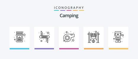 Camping Line 5 Icon Pack inklusive . Haus. Feuer. Vogel. Benzin. kreatives Symboldesign vektor