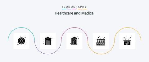 medicinsk glyf 5 ikon packa Inklusive medicinsk fall. fall. sjukvård. rör. experimentera vektor