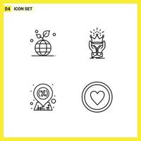 4 universelle Linienzeichen Symbole für Wachstumsrabatt-Globus-Königsmarkt editierbare Vektordesign-Elemente vektor