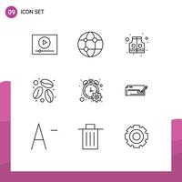 Stock Vector Icon Pack mit 9 Zeilenzeichen und Symbolen für Timer-Fortschrittsjacken-Zählerkaffee editierbare Vektordesign-Elemente