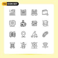 16 kreative Symbole moderne Zeichen und Symbole des Wallet-Commerce-Webs fügen lebendige editierbare Vektordesign-Elemente hinzu vektor