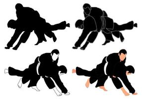 silhouetten judoist, judoka, kämpfer im duell, kampf, judosport, kampfkunst, sportsilhouetten pack vektor