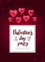 valentinstag, partyeinladung. Funkelnde Herzballons heben ein Banner in die Luft. moderne trendillustration, realistischer stil. für werbebanner, website, poster, flyer. vektor