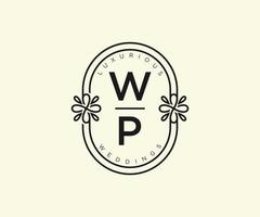 wp initialer brev bröllop monogram logotyper mall, hand dragen modern minimalistisk och blommig mallar för inbjudan kort, spara de datum, elegant identitet. vektor