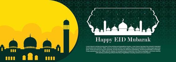 eid mubarak islamischer hintergrund, glückliche eid mubarak fahnenillustration, islamische grußkartenreligionsmuslimische feier. Arabische moderne Kalligrafie vektor