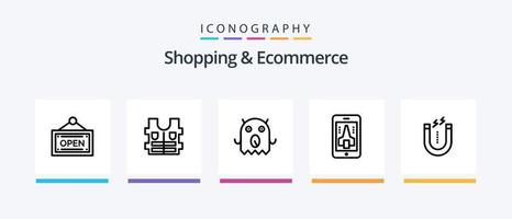 Shopping und E-Commerce Line 5 Icon Pack inklusive Pack. Stern. Welt. Favorit. Laden. kreatives Symboldesign vektor
