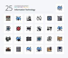 information teknologi 25 linje fylld ikon packa Inklusive infrastruktur. fläkt. sändare. kyl. nätverk vektor