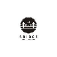 Bridge minimalistisches Strichgrafik-Logo-Design. Design-Vektorillustration der grafischen Kunst der flachen Arttendenz moderne Marke auf Kreisschwarzhintergrund vektor