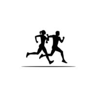 löpning människor man och kvinna silhuett logotyp vektor