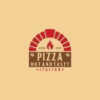 Brennholz-Steinofen mit Schaufel ein Pizza-Logo-Design vektor