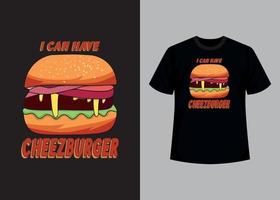 Burger druckbare T-Shirt-Design-Vorlage. Burger-T-Shirt, T-Shirt, Essen und T-Shirt-Design vektor