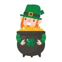 lustiger Kobold-Cartoon, der feiert, indem er am St. Patrick's Day Bier trinkt. vektor