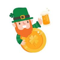 lustiger Kobold-Cartoon, der feiert, indem er am St. Patrick's Day Bier trinkt. vektor