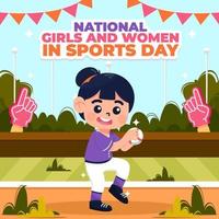 flicka spelar baseboll för fira nationell flickor och kvinnor i sporter vektor