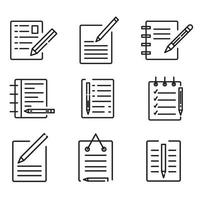 Notizblock-Icon-Set, verschiedene Stil-Notizblock-Icons, Outline-Notebook-Icon-Set Pro-Vektor vektor