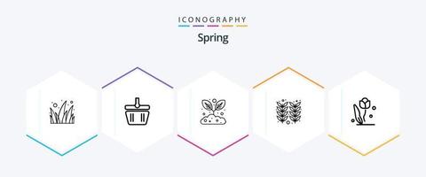 Spring 25 Line Icon Pack inklusive Blume. Flora. Gartenarbeit. Weizen. Ohr vektor