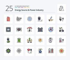 energi källa och kraft industri 25 linje fylld ikon packa Inklusive renat. kraft tillförsel. energi. plugg. elektrisk vektor