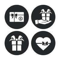 Geschenk-Icons gesetzt, weiß auf schwarzem Hintergrund vektor