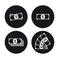 Geldsymbole gesetzt. weiße Symbole auf schwarzem Hintergrund vektor