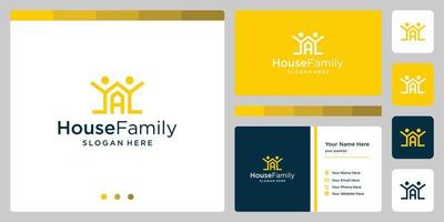 hus byggnad design logotyp med familj logotyp och första brev a. företag kort design vektor