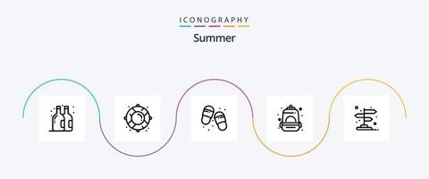 Summer Line 5 Icon Pack inklusive Standort. Pfeil. Flip-Flops. Schule. Tasche vektor