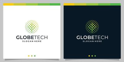 Inspirationslogobaum mit Globus-Tech-Stil und Verlaufsfarbe. Premium-Vektor vektor