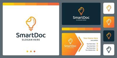 Logo-Design Smart-Glühbirne und Dokument-Design-Logo mit Linienmodell. Premium-Vektor. Visitenkarte vektor