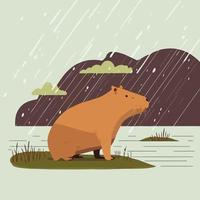 süßes Capybara-Tier im Wasser eines Flusses vektor