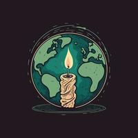 ein Globus und eine brennende Kerze, um die Kampagne gegen den Klimawandel namens Earth Hour darzustellen vektor