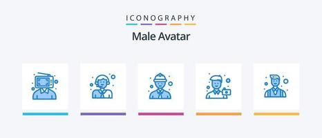 männlicher Avatar blau 5 Icon Pack inklusive Boss. Foto. Service. Mann. Kamera. kreatives Symboldesign vektor