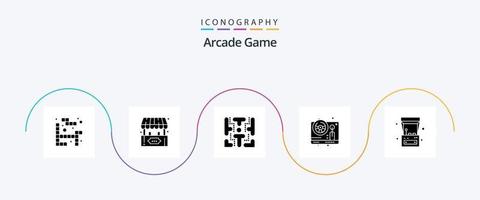 Arcade Glyph 5 Icon Pack inklusive Spiel. Arcade-Maschine. Spaß. abspielen. Rad vektor