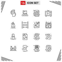 Aktienvektor-Icon-Pack mit 16 Zeilenzeichen und Symbolen für Granaten-Video-Computing-Filmnachrichten editierbare Vektordesign-Elemente vektor