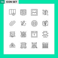 uppsättning av 16 modern ui ikoner symboler tecken för teckning klämma Diagram Pärm kraft redigerbar vektor design element