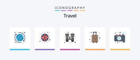 resa platt 5 ikon packa Inklusive Foto. turist. binokulär. bagage. bagage. kreativ ikoner design vektor