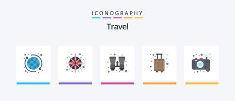 Travel Flat 5 Icon Pack inklusive Foto. Tourist. binokular. Gepäck. Gepäck. kreatives Symboldesign vektor