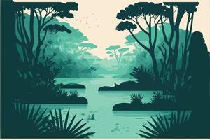 flod i naturlig miljö djungel vektor