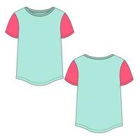 t-shirt mit rundem unterem saum kleid design technische mode flache skizze vektor illustration vorlage für babys und damen.