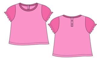 Kurzarm Basic T-Shirt technische Mode flache Skizze Vektor Illustration Vorlage Vorder- und Rückansicht. grundlegendes kleidungsdesign-modell für kinder