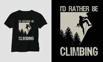klättrande t-shirt design begrepp. designad med fjäll, silhuett, träd och årgång stil. vektor