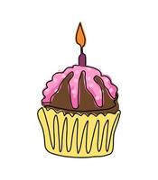 en enkel illustration av en muffin med en ljus. födelsedag cupcake. vektor