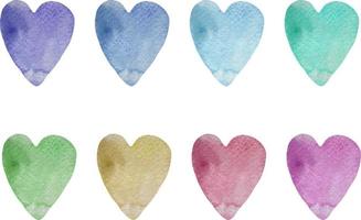 vattenfärg regnbåge färger hjärtan uppsättning. romantisk söt design element för valentines dag kort. vektor