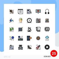redigerbar vektor linje packa av 25 enkel fylld linje platt färger av riktning Stöd Sök headsetet meddelande redigerbar vektor design element