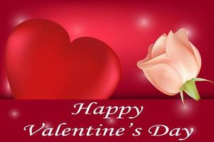ein großes rotes herz und eine weiße rosa rose in einem umschlag auf rotem hintergrund und die aufschrift happy valentine's day. Vektorbild vektor