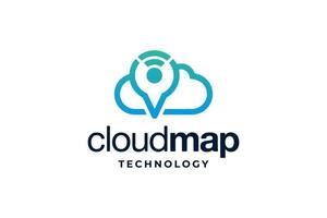 blaues Cloud-Map-Technologie-Logo vektor