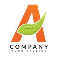 Anfangsbuchstabe eine Logo-Vektor-Designvorlage mit grüner Blattillustration. geeignet für Lebensmittel- und Getränkeunternehmen vektor
